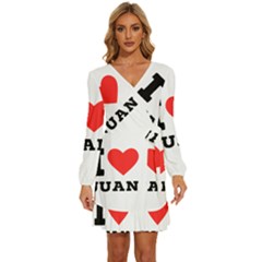 I Love Juan Long Sleeve Waist Tie Ruffle Velvet Dress by ilovewhateva