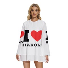 I Love Harold Round Neck Long Sleeve Bohemian Style Chiffon Mini Dress by ilovewhateva