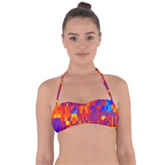 Geometric Pattern Fluorescent Colorful Halter Bandeau Bikini Top by Jancukart