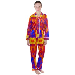 Geometric Pattern Fluorescent Colorful Women s Long Sleeve Satin Pajamas Set	 by Jancukart