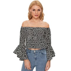 Abstract-0025 Off Shoulder Flutter Bell Sleeve Top by nateshop