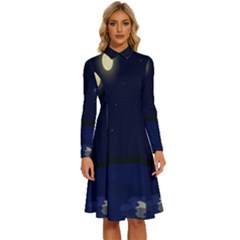 Alien Navi Long Sleeve Shirt Collar A-line Dress