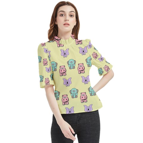 Animals-17 Frill Neck Blouse by nateshop