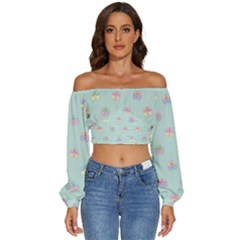 Butterfly-15 Long Sleeve Crinkled Weave Crop Top by nateshop