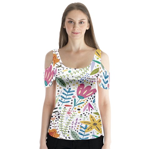 Flowers-484 Butterfly Sleeve Cutout Tee  by nateshop