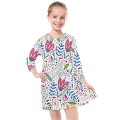 Flowers-484 Kids  Quarter Sleeve Shirt Dress by nateshop