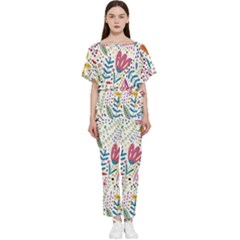 Flowers-484 Batwing Lightweight Chiffon Jumpsuit