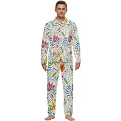 Flowers-484 Men s Long Sleeve Velvet Pocket Pajamas Set