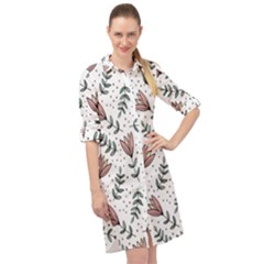 Flowers-49 Long Sleeve Mini Shirt Dress by nateshop