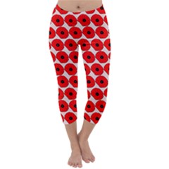 Red Peony Flower Pattern Capri Winter Leggings  by GardenOfOphir