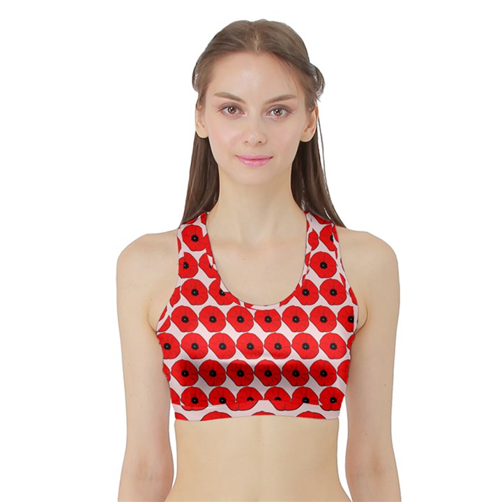 Red Peony Flower Pattern Sports Bra with Border