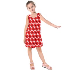 Red Peony Flower Pattern Kids  Sleeveless Dress by GardenOfOphir