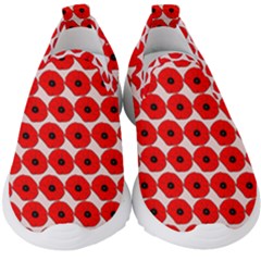 Red Peony Flower Pattern Kids  Slip On Sneakers by GardenOfOphir