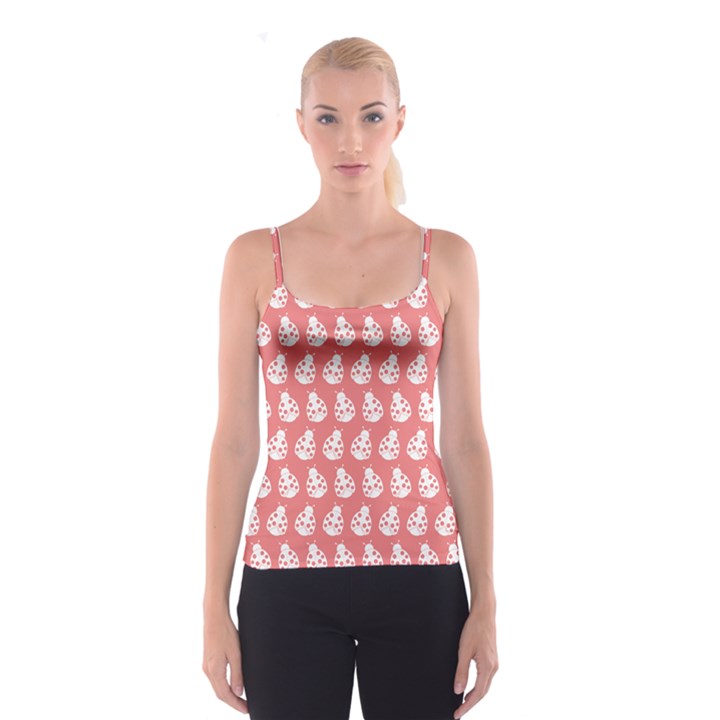 Coral And White Lady Bug Pattern Spaghetti Strap Top
