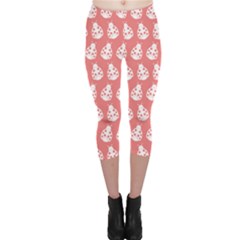 Coral And White Lady Bug Pattern Capri Leggings  by GardenOfOphir