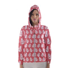 Coral And White Lady Bug Pattern Women s Hooded Windbreaker