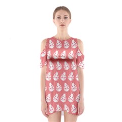 Coral And White Lady Bug Pattern Shoulder Cutout One Piece Dress