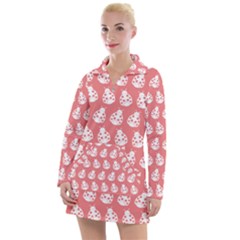 Coral And White Lady Bug Pattern Women s Long Sleeve Casual Dress