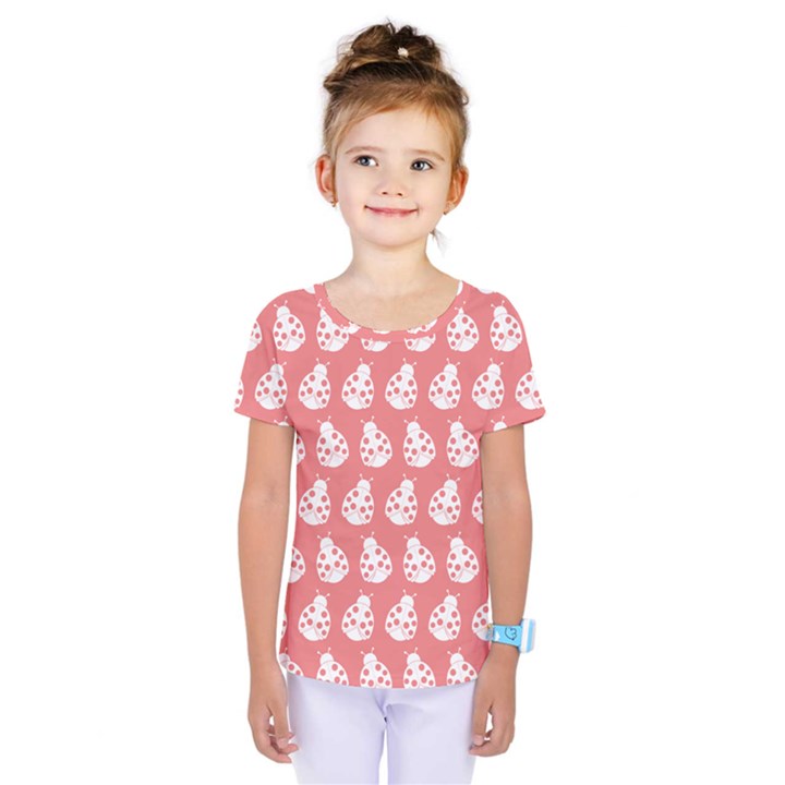 Coral And White Lady Bug Pattern Kids  One Piece Tee