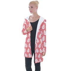 Coral And White Lady Bug Pattern Longline Hooded Cardigan