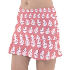 Coral And White Lady Bug Pattern Classic Tennis Skirt