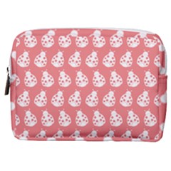 Coral And White Lady Bug Pattern Make Up Pouch (Medium)