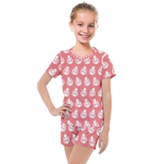 Coral And White Lady Bug Pattern Kids  Mesh Tee and Shorts Set