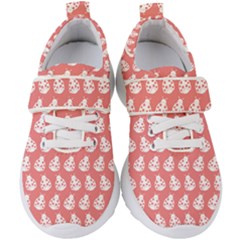 Coral And White Lady Bug Pattern Kids  Velcro Strap Shoes