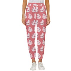 Coral And White Lady Bug Pattern Women s Cropped Drawstring Pants