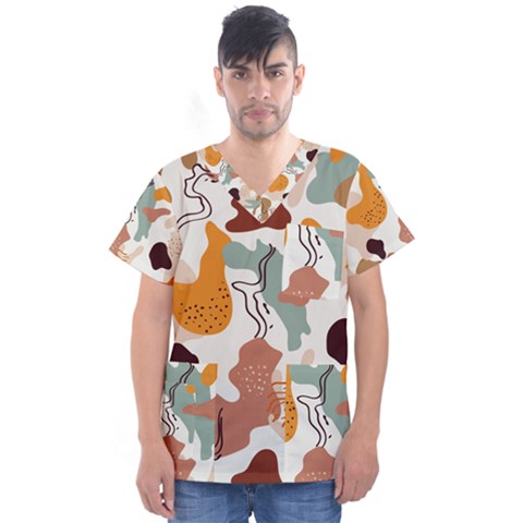 Shapes Pattern Men s V-neck Scrub Top by BlackRoseStore