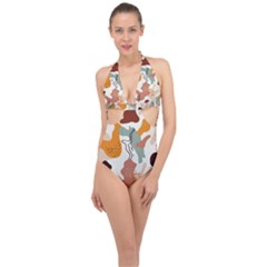 Shapes Pattern Halter Front Plunge Swimsuit