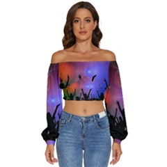 Cheers Long Sleeve Crinkled Weave Crop Top by nateshop