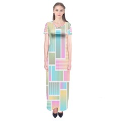 Color-blocks Short Sleeve Maxi Dress by nateshop