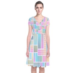 Color-blocks Short Sleeve Front Wrap Dress