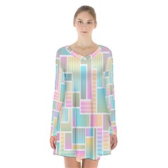 Color-blocks Long Sleeve Velvet V-neck Dress by nateshop