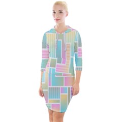 Color-blocks Quarter Sleeve Hood Bodycon Dress
