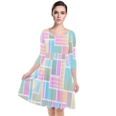 Color-blocks Quarter Sleeve Waist Band Dress by nateshop