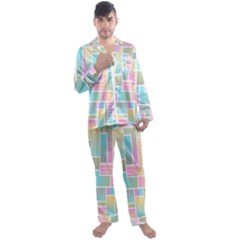 Color-blocks Men s Long Sleeve Satin Pajamas Set