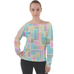 Color-blocks Off Shoulder Long Sleeve Velour Top by nateshop