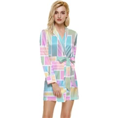 Color-blocks Long Sleeve Satin Robe by nateshop