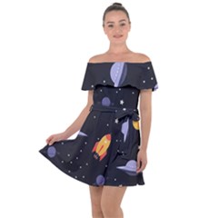 Cosmos Off Shoulder Velour Dress by nateshop
