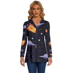 Cosmos Long Sleeve Drawstring Hooded Top by nateshop