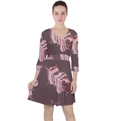 Feather Quarter Sleeve Ruffle Waist Dress by nateshop