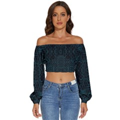 Geometric-art-003 Long Sleeve Crinkled Weave Crop Top