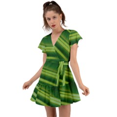 Green-01 Flutter Sleeve Wrap Dress