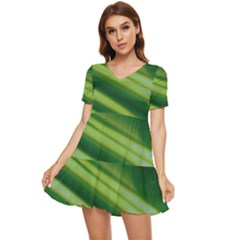 Green-01 Tiered Short Sleeve Babydoll Dress