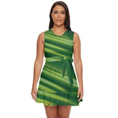 Green-01 Waist Tie Tier Mini Chiffon Dress