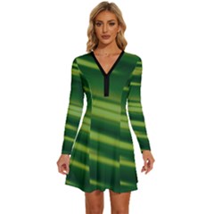 Green-01 Long Sleeve Deep V Mini Dress 