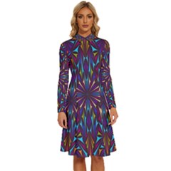 Kaleidoscope Long Sleeve Shirt Collar A-line Dress by nateshop