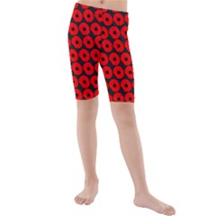 Charcoal And Red Peony Flower Pattern Kids  Mid Length Swim Shorts